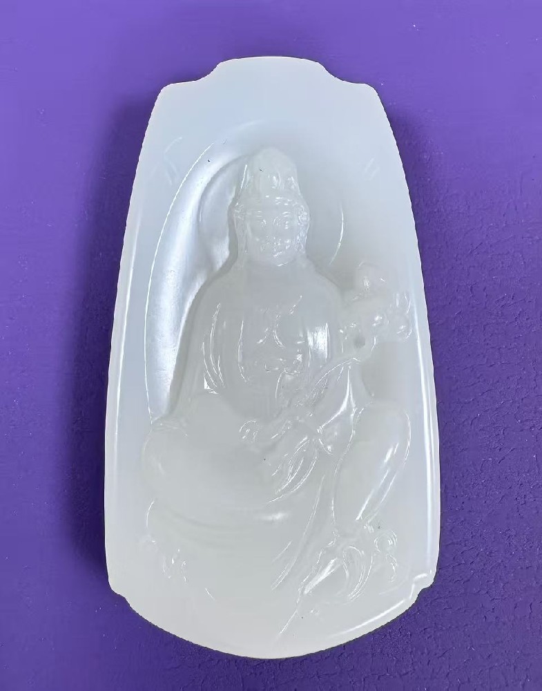 和田羊脂白玉观音牌